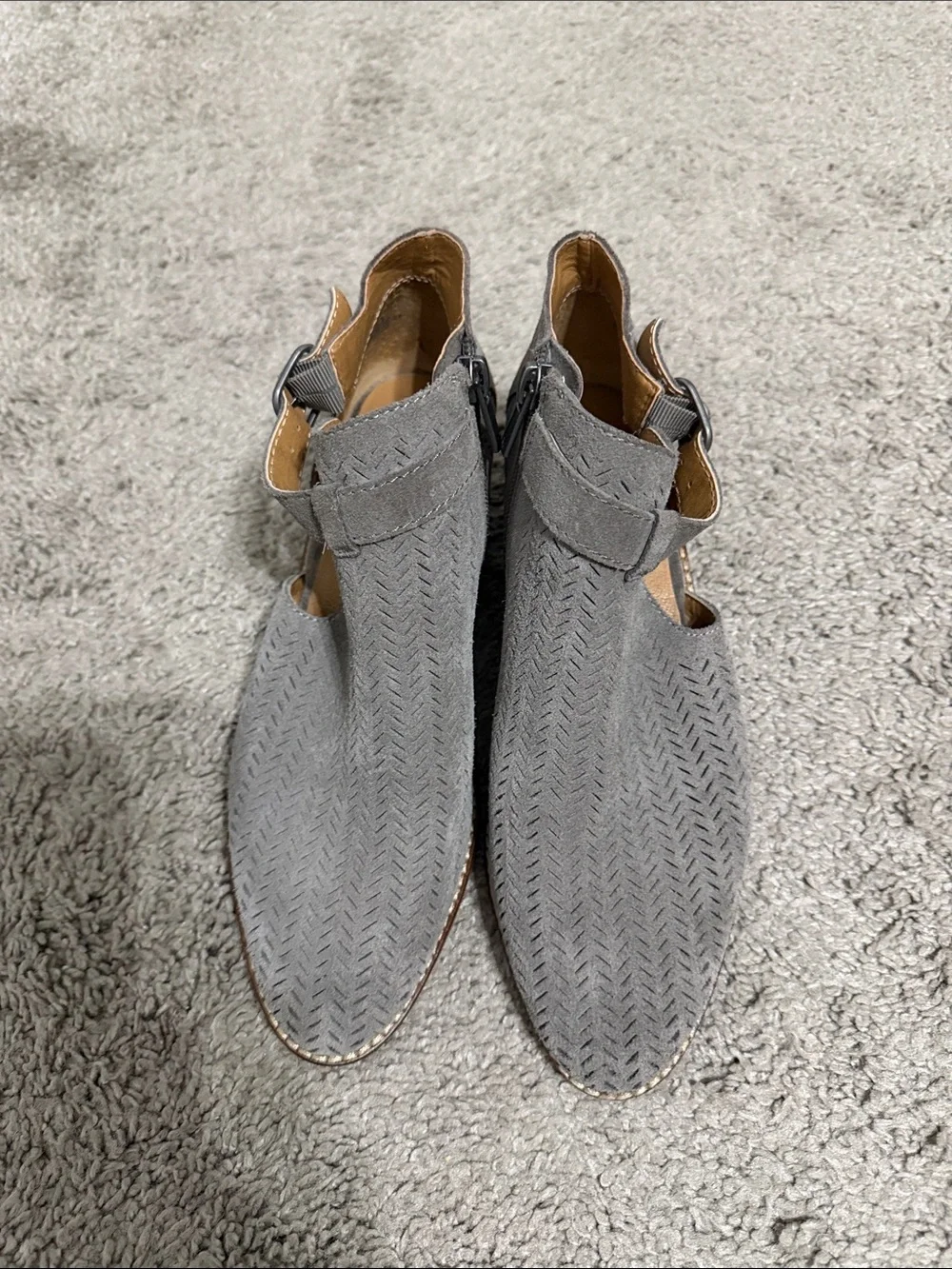 Lucky Brand Gray Suede Cutout Ankle Booties